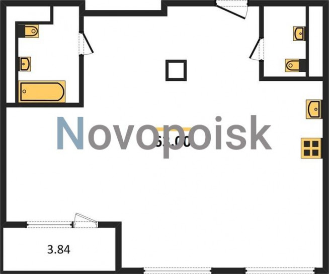 Двухкомнатная квартира 63 м²