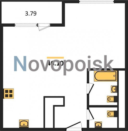 Однокомнатная квартира 46.1 м²