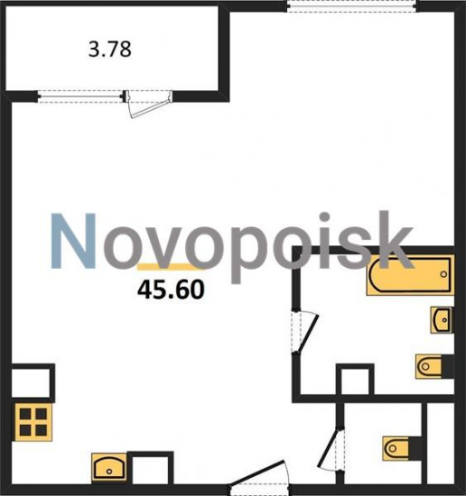 Однокомнатная квартира 45.6 м²