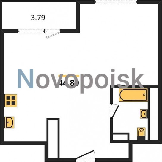 Однокомнатная квартира 44.8 м²