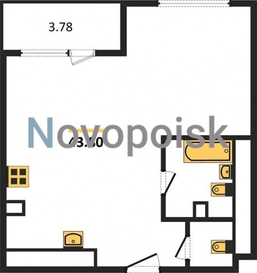 Однокомнатная квартира 43.8 м²