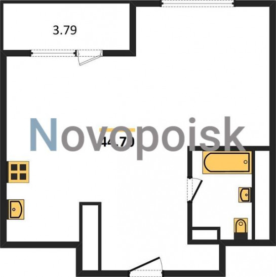 Однокомнатная квартира 44.7 м²