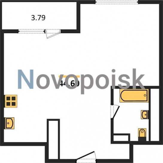 Однокомнатная квартира 44.6 м²