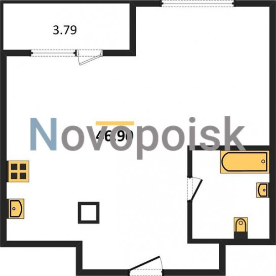 Однокомнатная квартира 46.9 м²