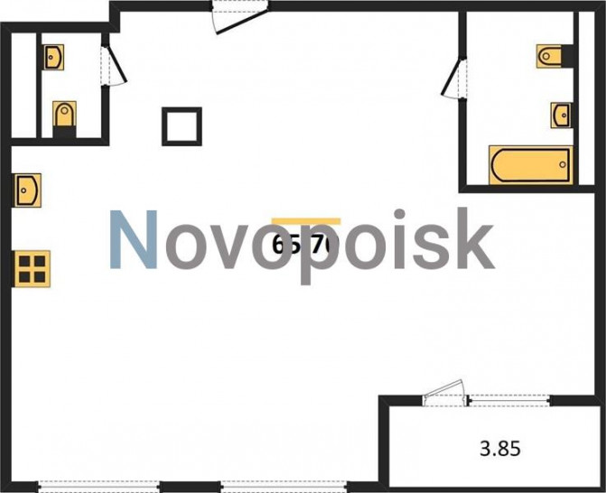Двухкомнатная квартира 65.7 м²