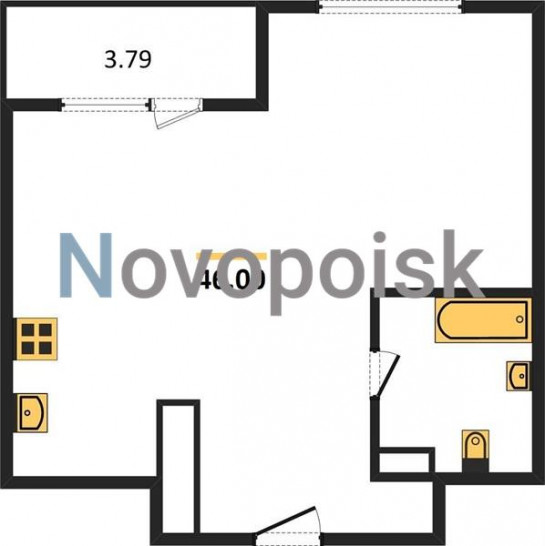 Однокомнатная квартира 46 м²