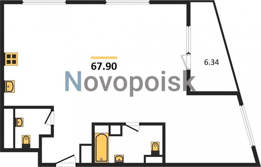 Двухкомнатная квартира 67.9 м²