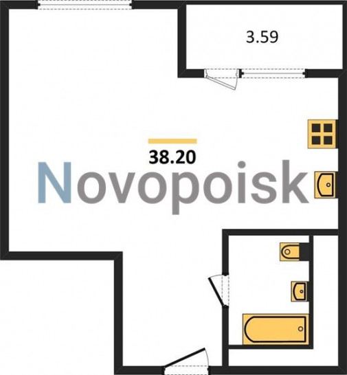Однокомнатная квартира 38.2 м²