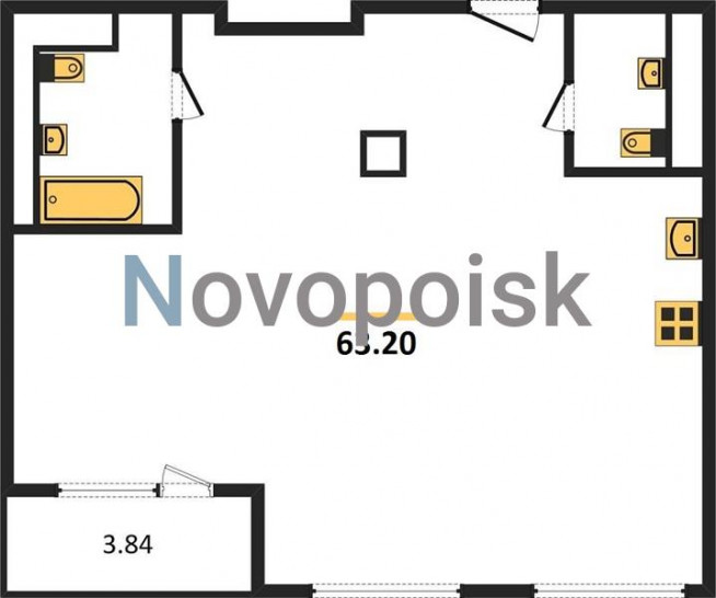 Двухкомнатная квартира 63.2 м²