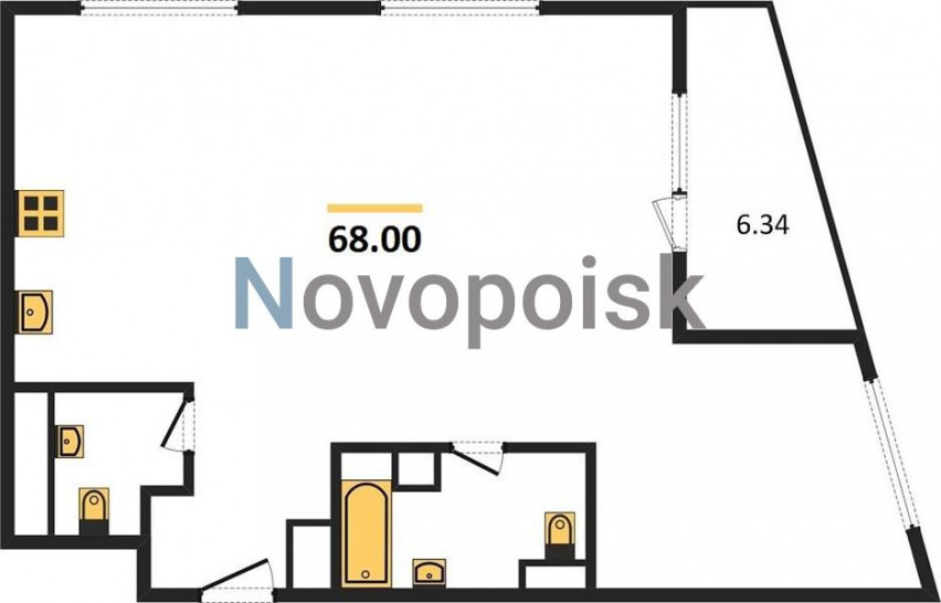 Двухкомнатная квартира 68 м²