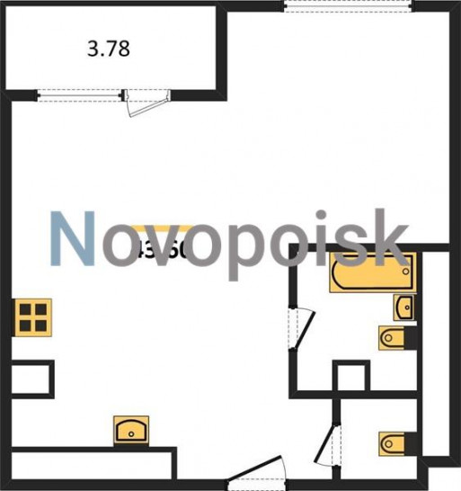 Однокомнатная квартира 43.6 м²