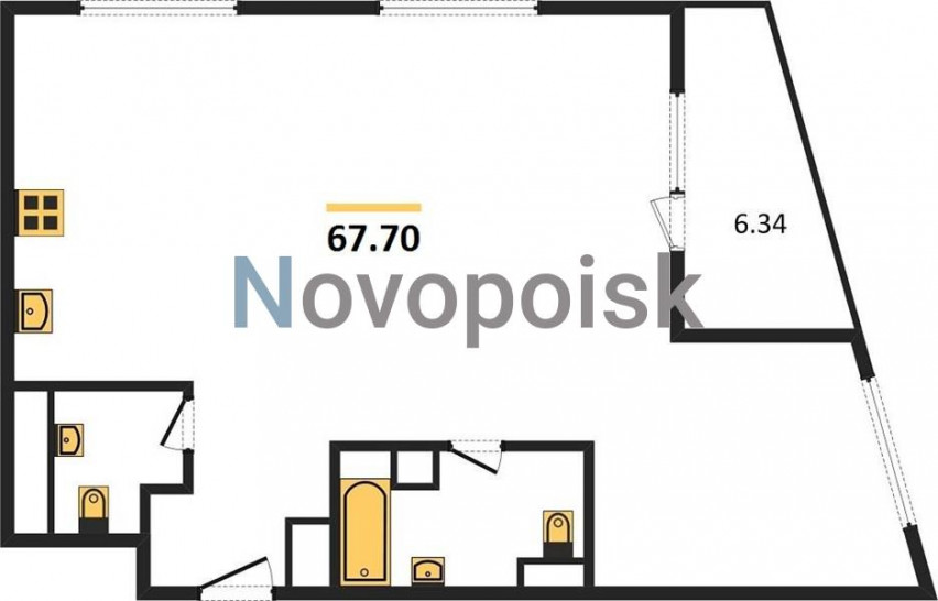 Двухкомнатная квартира 67.7 м²