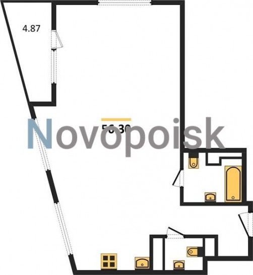 Двухкомнатная квартира 56.3 м²