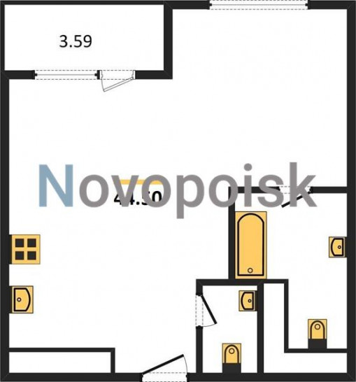 Однокомнатная квартира 44.5 м²