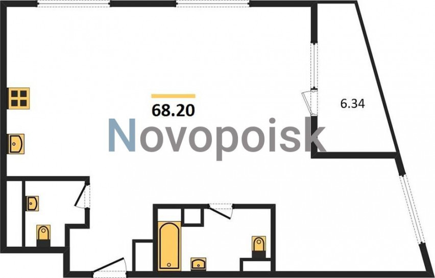 Двухкомнатная квартира 68.2 м²